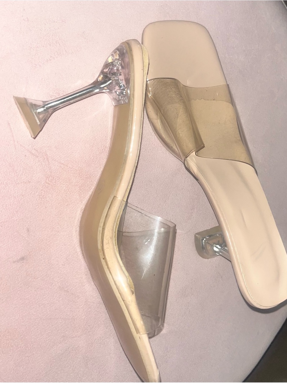 Clear Strap Nude Mule Heels with Transparent Stiletto